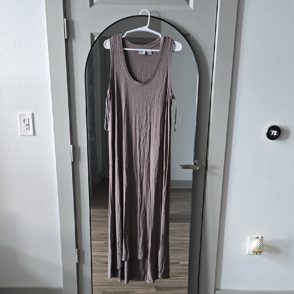 Kenar High Low Sleeveless Dress in Taupe